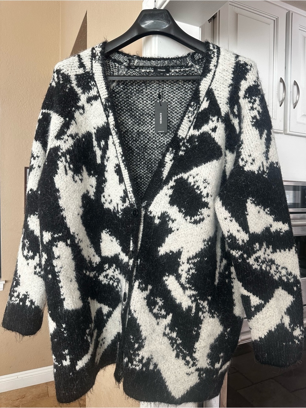Express Black and White Abstract Pattern Cardigan